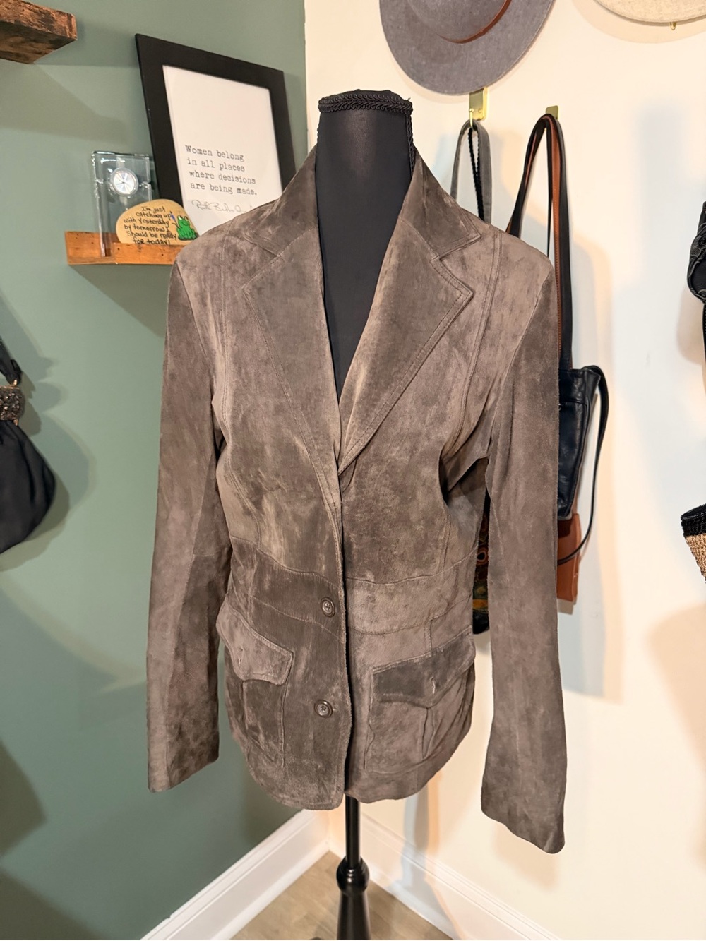 Liz Claiborne Genuine Suede Brown Blazer Jacket 3 Button Y2K